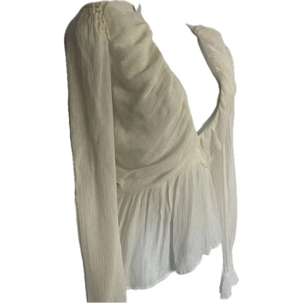 Free People Low Cut White Peasant Top Women’s Reg Size L